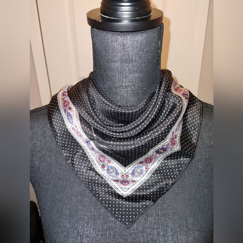 Vintage Anne Klein Silk Polka Dot Scarf 20x21 inches